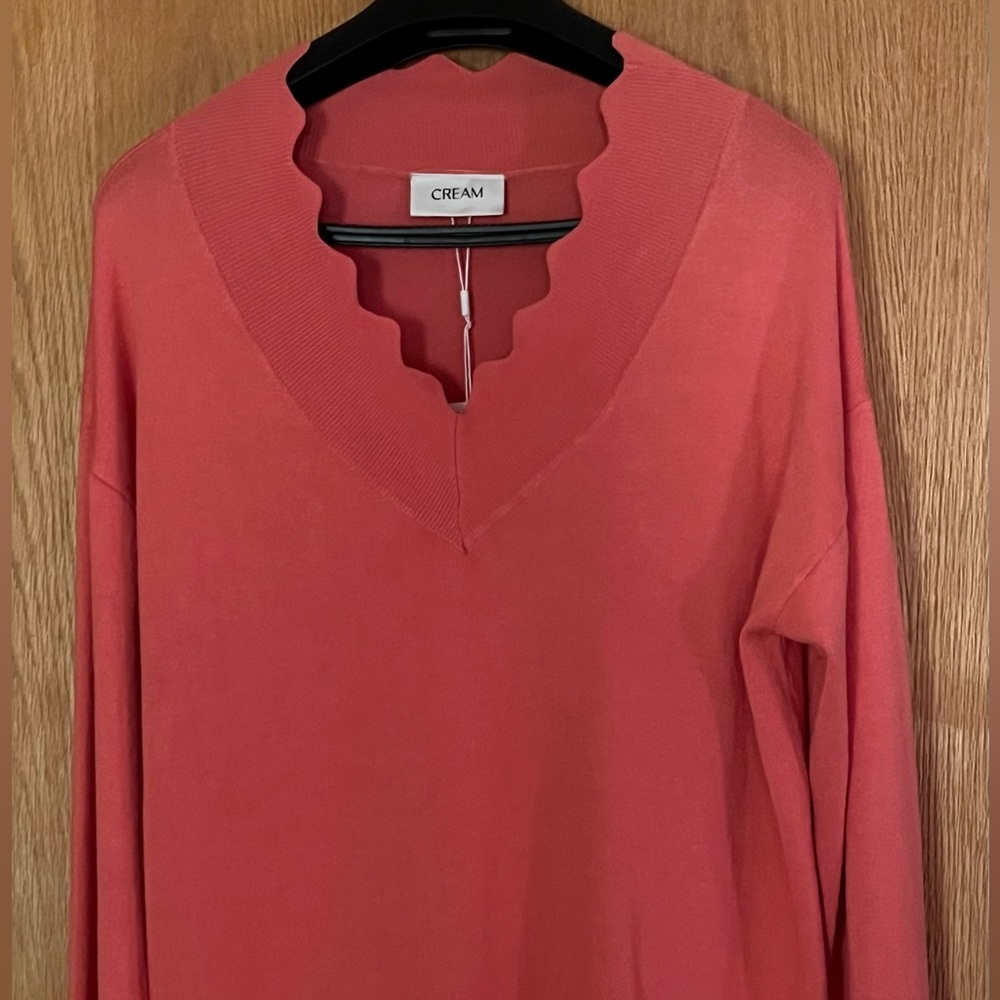 Scalloped V-Neck Sweater